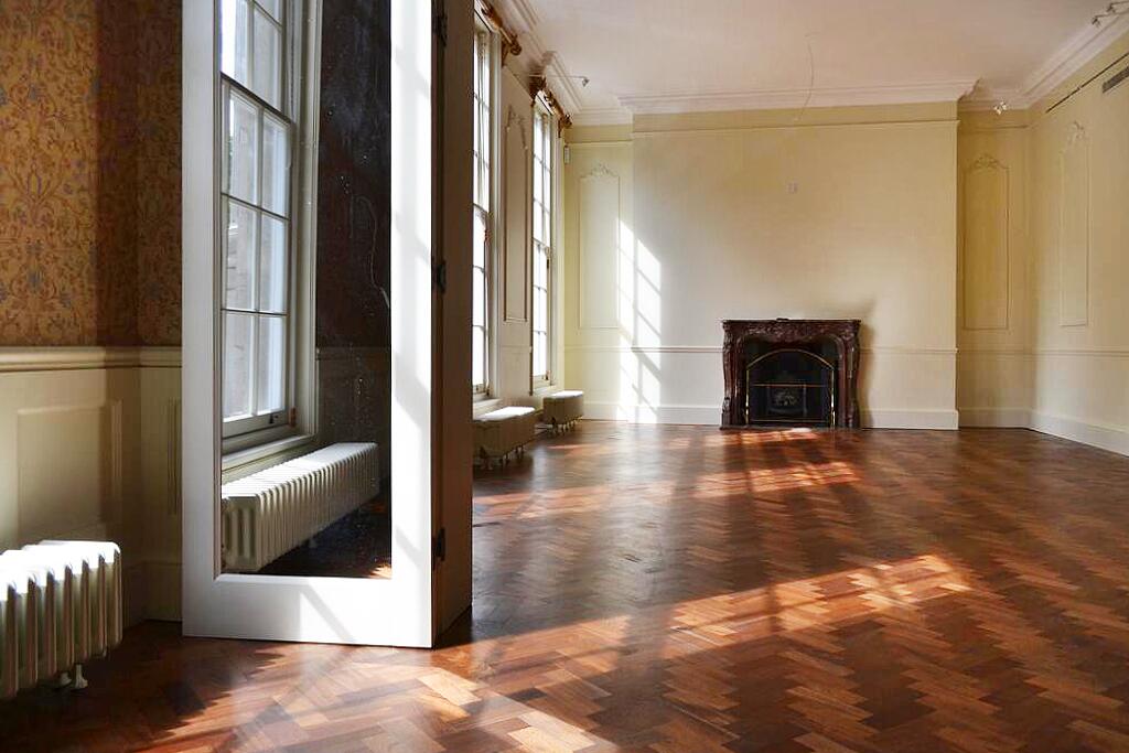 hallway, natural light, victorian building, windows, fireplace