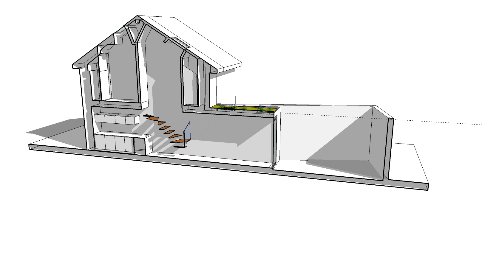 Section cut through a 3d model of a residential project
