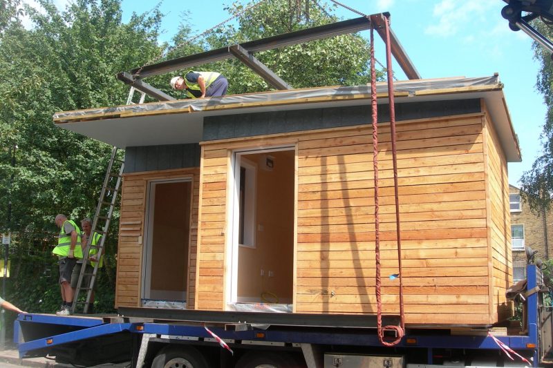 Prefabricated Ecoshed being transported to site