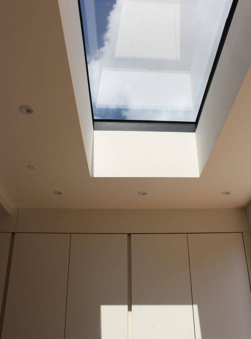 Internal view of Flat Rooflight looking outwards from Extension Interior