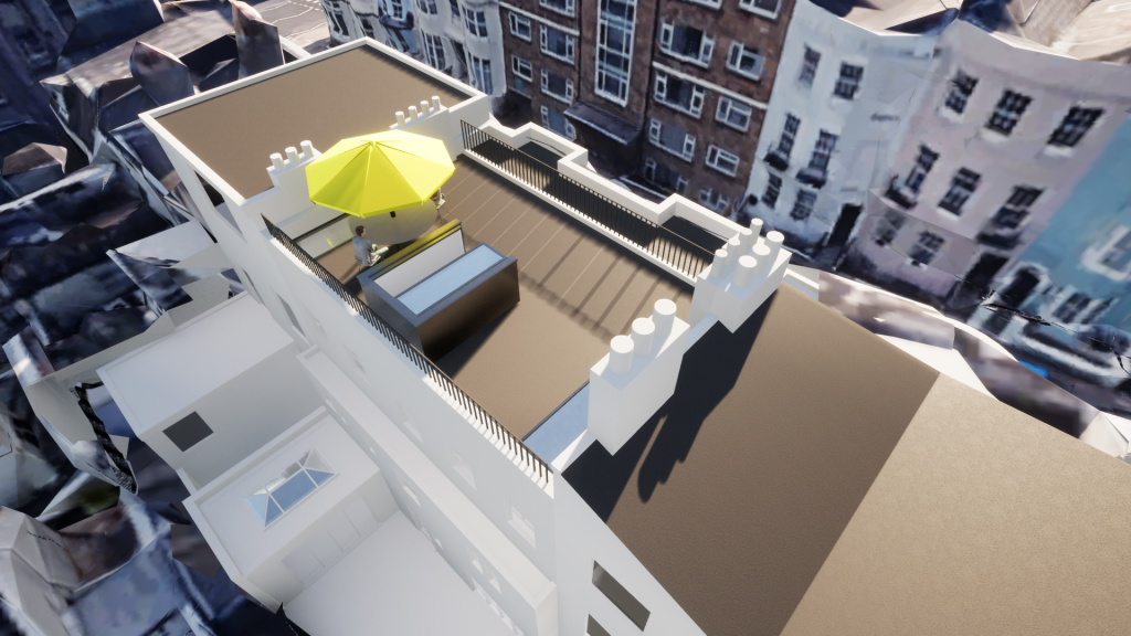 an image showing a 3D model of a roof terrace project in Brighton