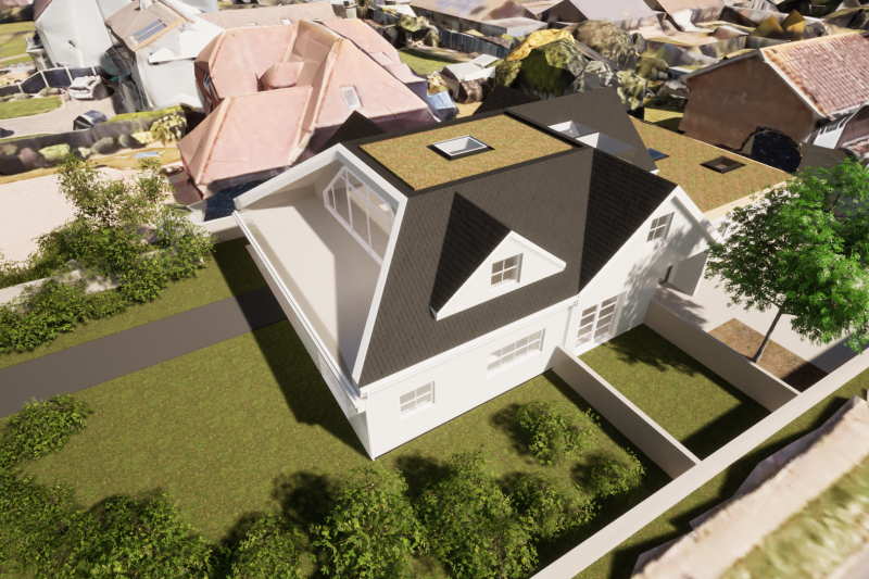 image showing a 3d model of a proposed bungalow extension in Worthing