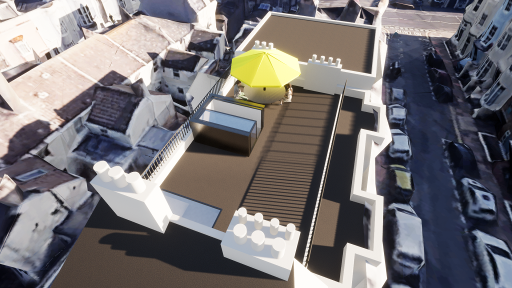 an image showing a 3D model of a roof terrace project in Brighton