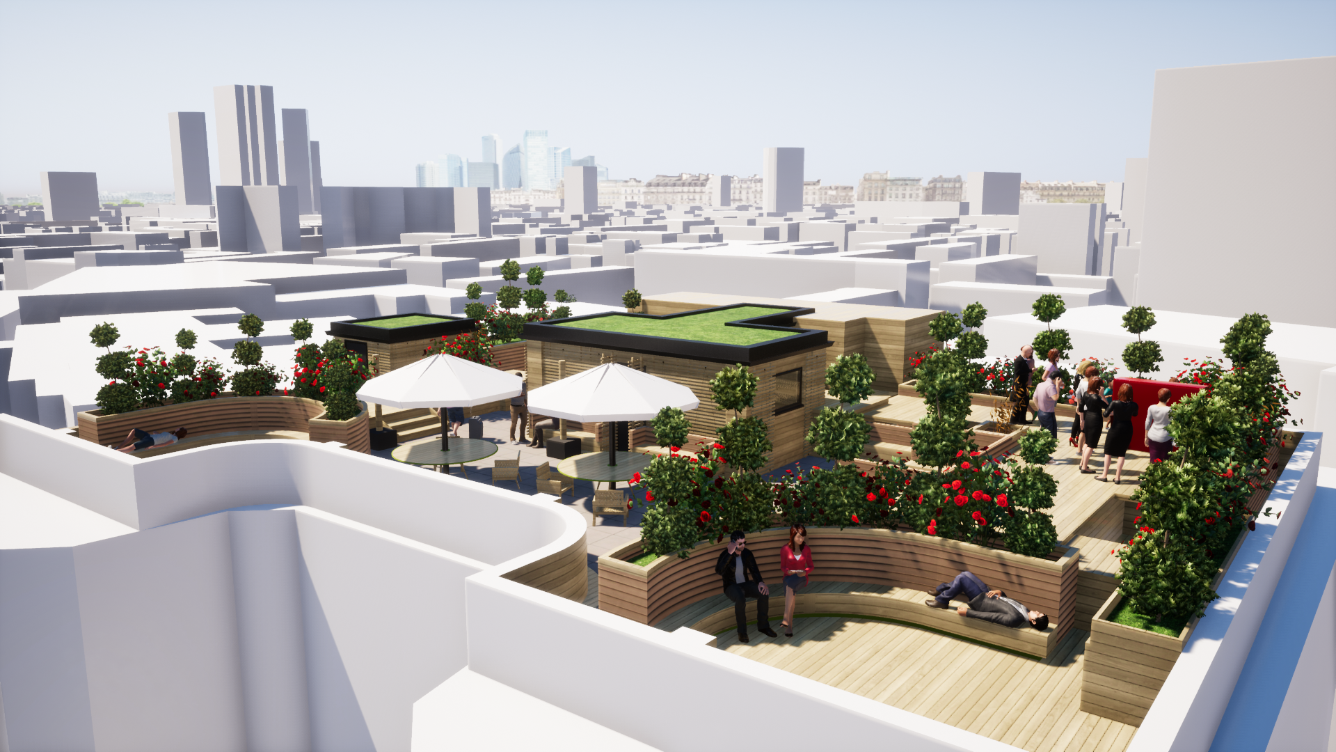 An image showing a 3D model of a roof terrace project in London