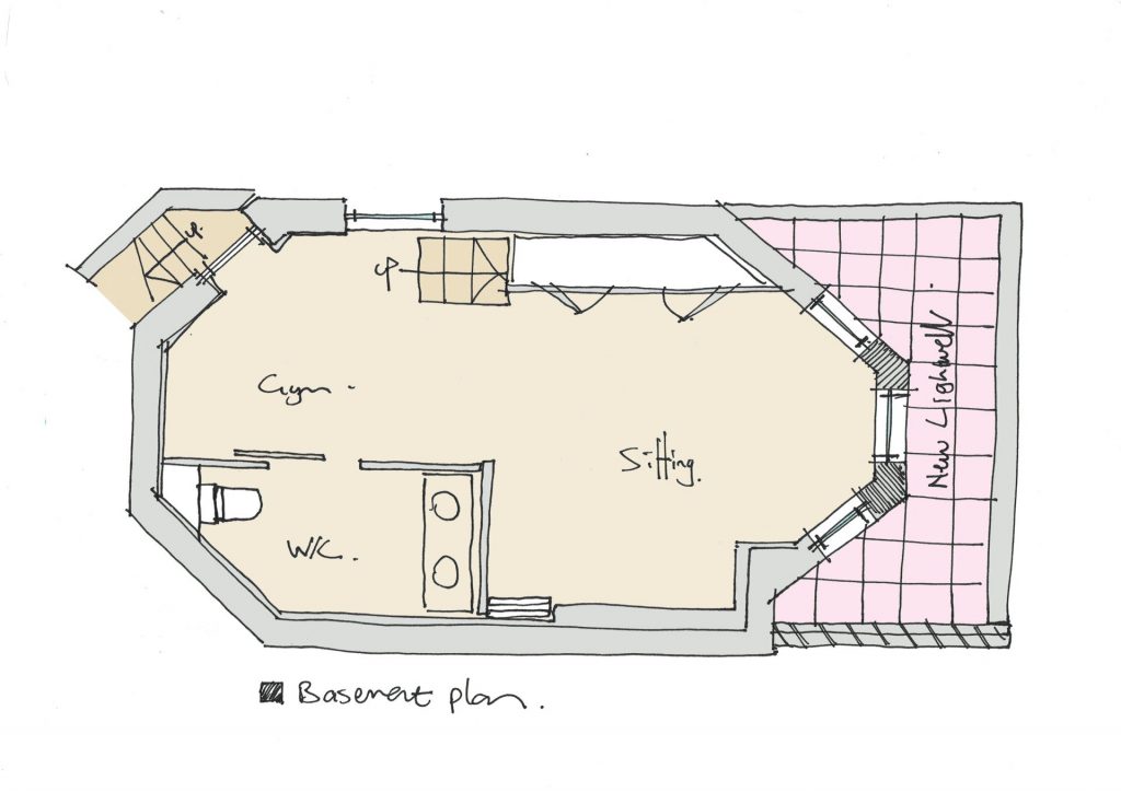 Sketch proposal of basement proposal in Brighton