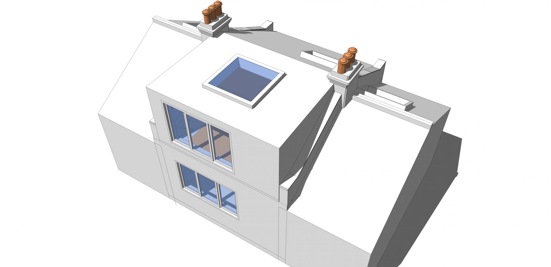 image showing a 3d model of a small studio extension project