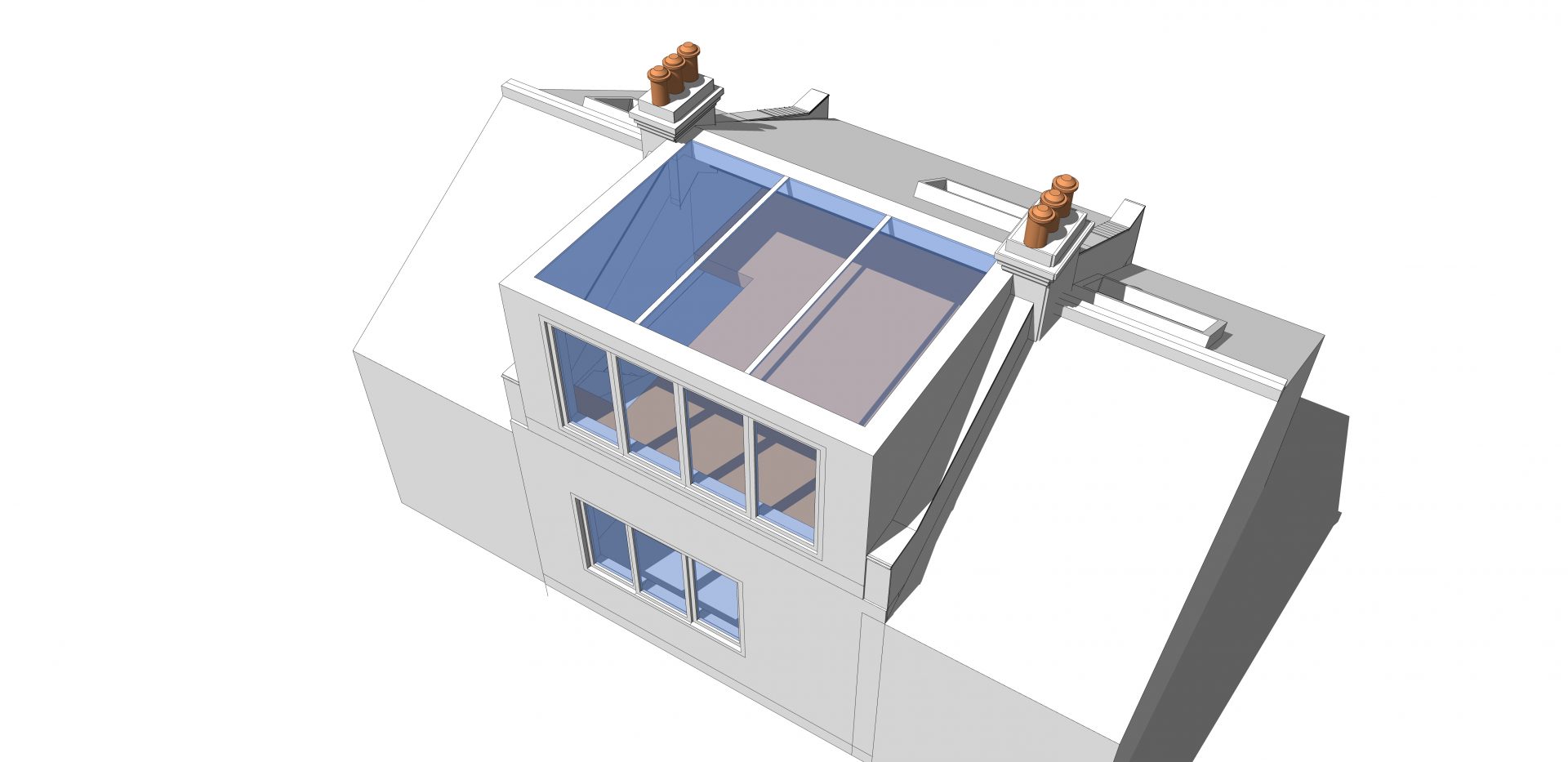 image showing a 3d model of a small studio extension project