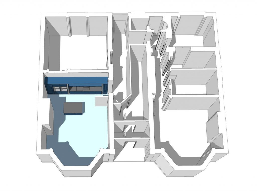 An image showing a 3D model of a kitchen design for a residential project in Hove