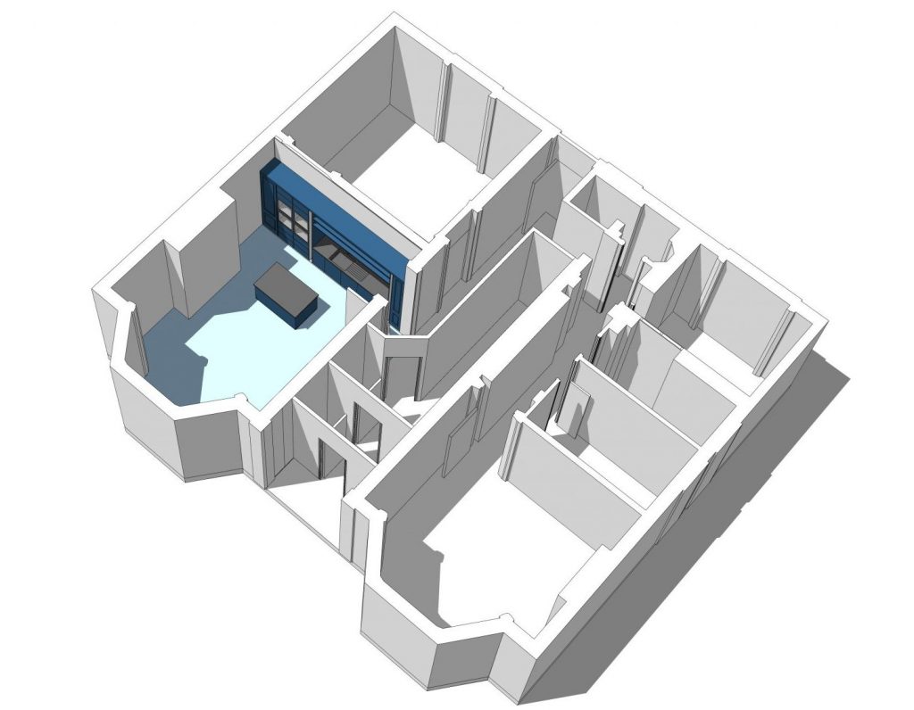 An image showing a 3D model of a kitchen design for a residential project in Hove