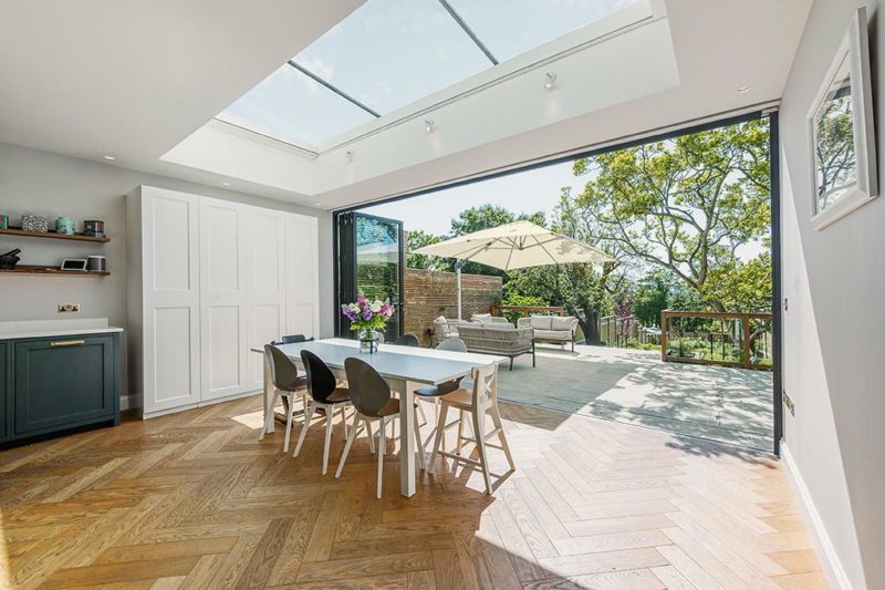 Grove Avenue Ealing Extension This image shows an internal view taken in a kitchen of an extension project in Ealing